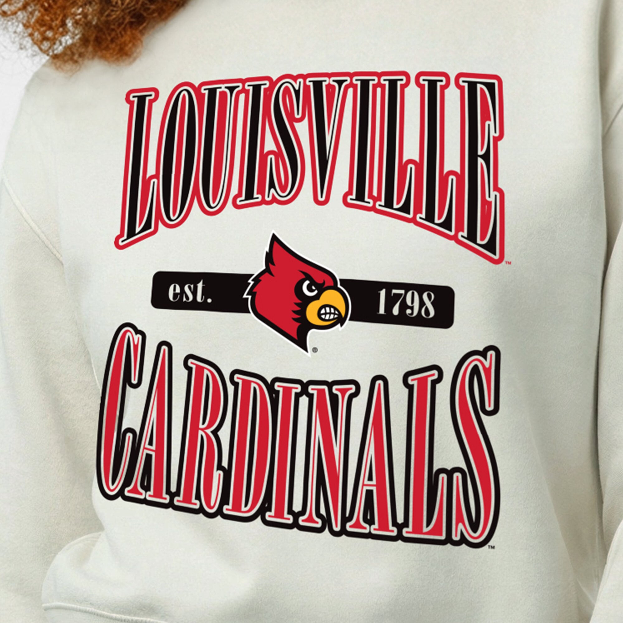 Women's Champion White Louisville Cardinals Yarn Dye Rib Reverse Weave Crew Sweatshirt